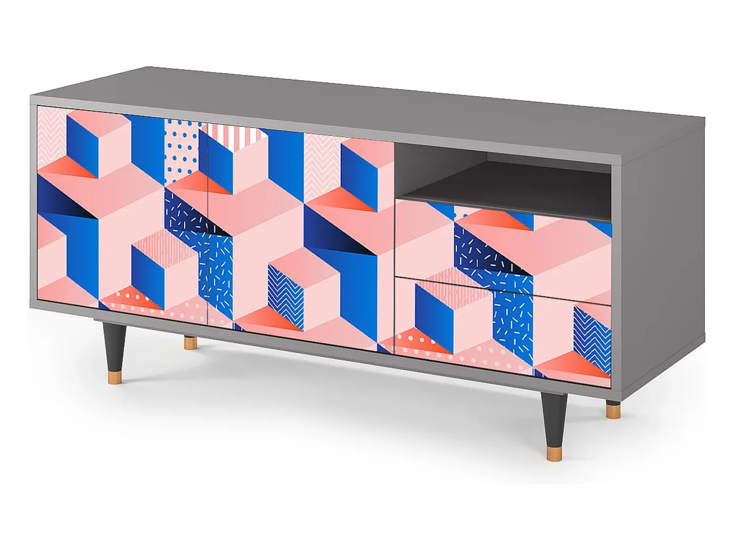 Móvel De Tv| Mueble de TV - 125х56х41 cm - T7 - Pinky Squares, Cinza Cinzento