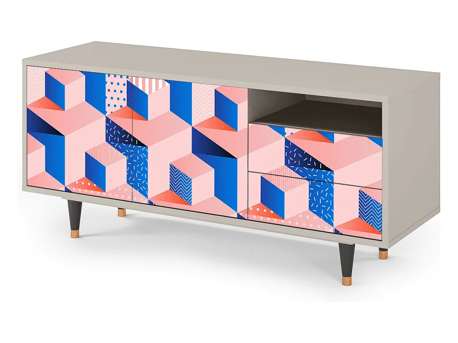 Mueble de TV - 125х56х41 cm - T7 - Pinky Squares, Areia^ Móvel De Tv