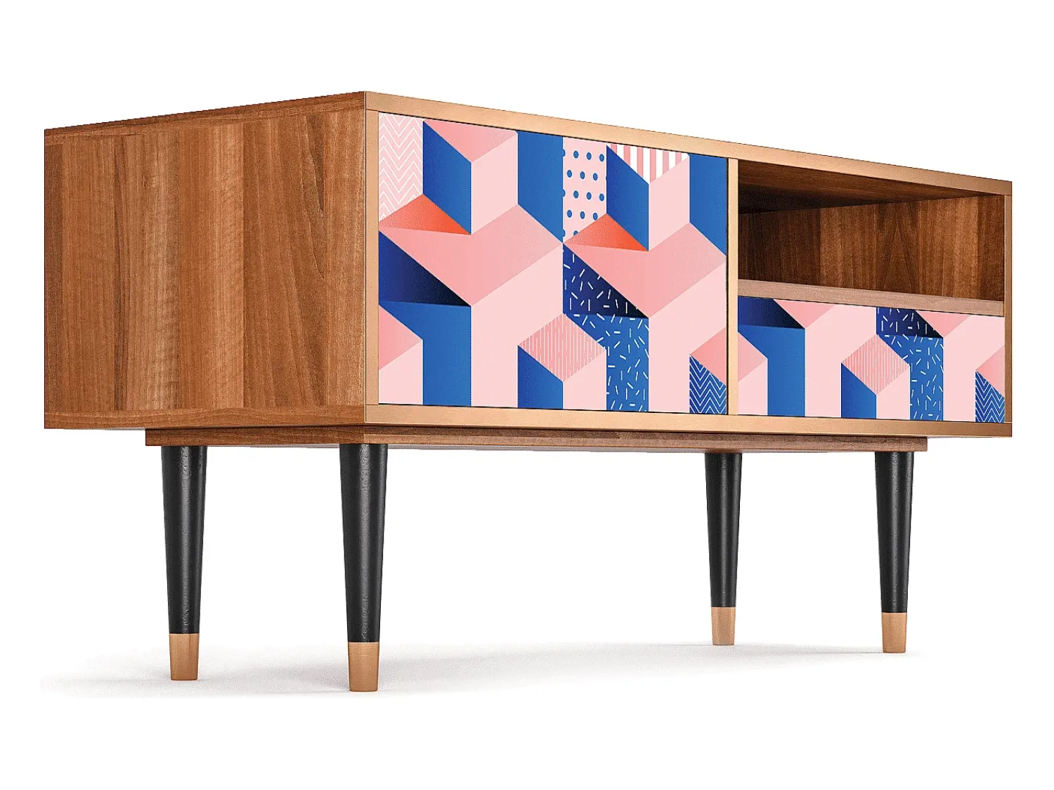 Móvel De Tv* Mueble de TV - 115х59х48 cm - T3 - Pinky Squares, Nogueira Castanho