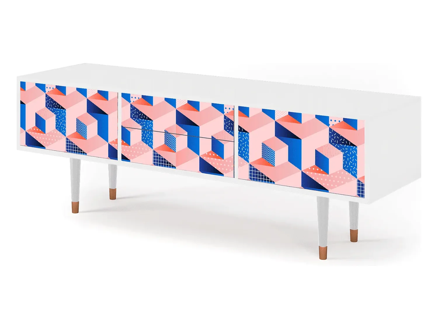 Móvel De Tv* Mueble de TV - 170х59х48 cm - T4 - Pinky Squares, Branco Bege