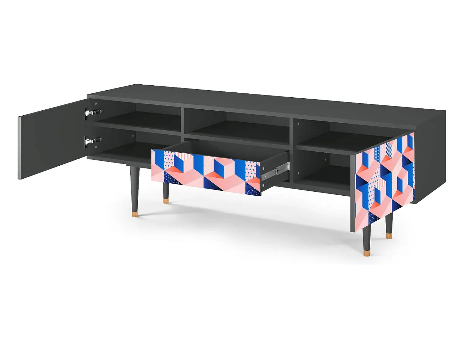 Mueble de TV - 170х59х41 cm - T6 - Pinky Squares, Antracite^ Móvel De Tv