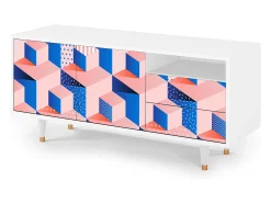 Móvel De Tv| Mueble de TV - 125х56х41 cm - T7 - Pinky Squares, Branco Bege