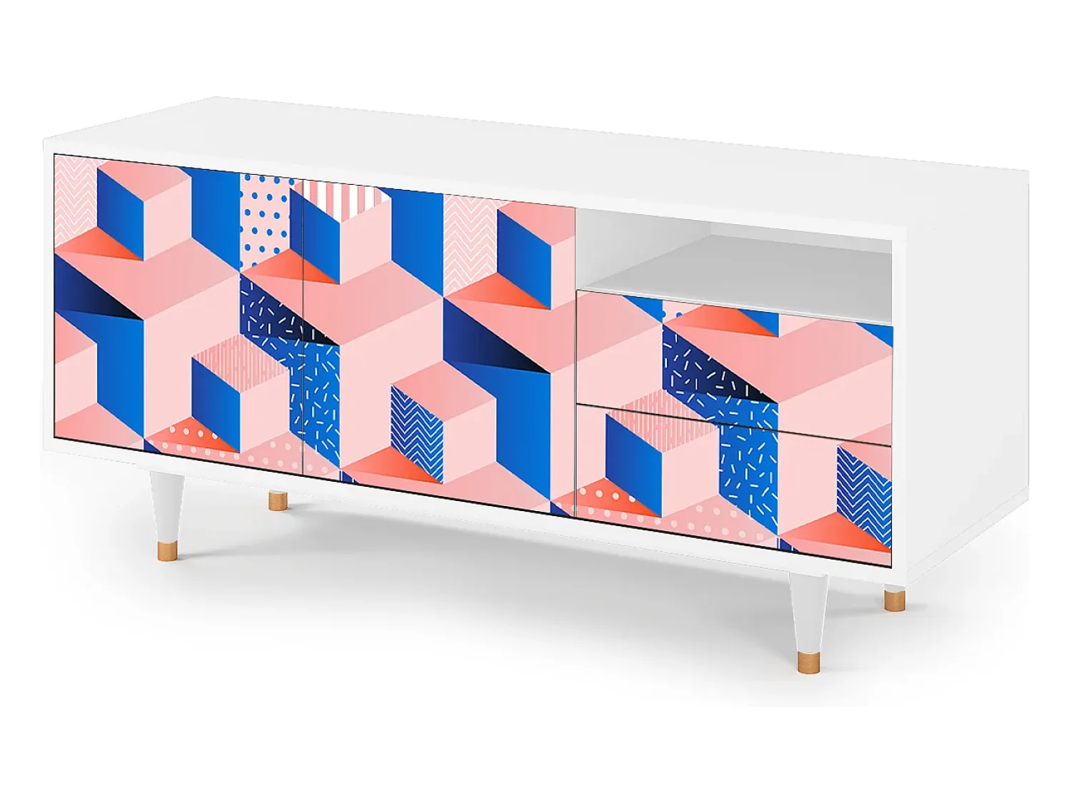 Móvel De Tv| Mueble de TV - 125х56х41 cm - T7 - Pinky Squares, Branco Bege