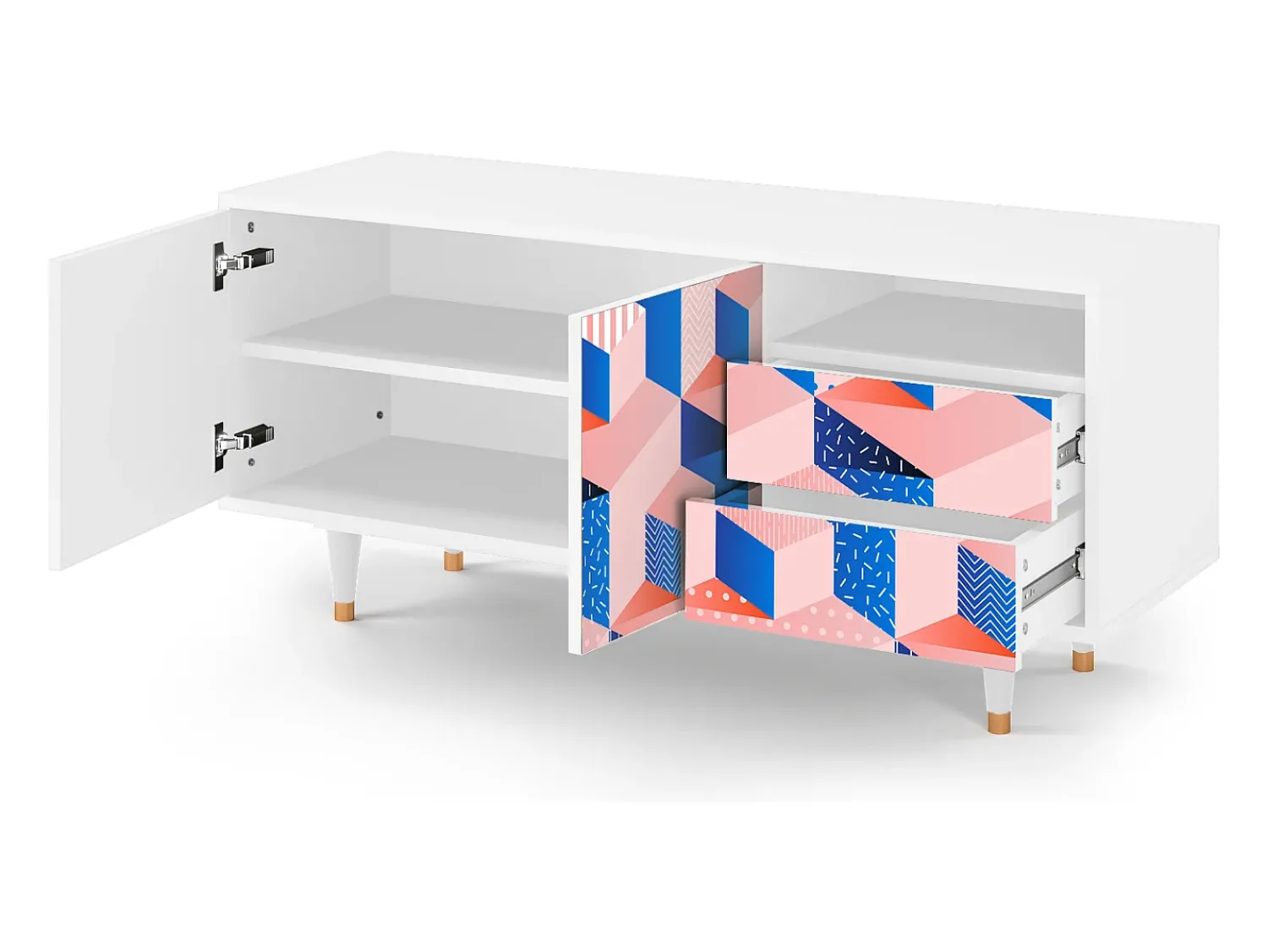 Móvel De Tv| Mueble de TV - 125х56х41 cm - T7 - Pinky Squares, Branco Bege