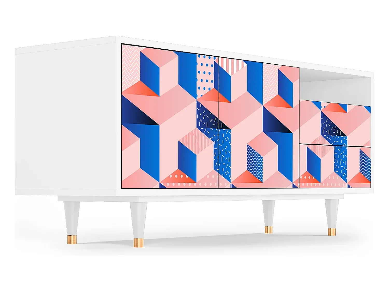 Móvel De Tv| Mueble de TV - 125х56х41 cm - T7 - Pinky Squares, Branco Bege