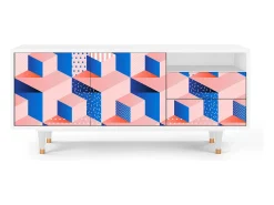 Móvel De Tv| Mueble de TV - 125х56х41 cm - T7 - Pinky Squares, Branco Bege