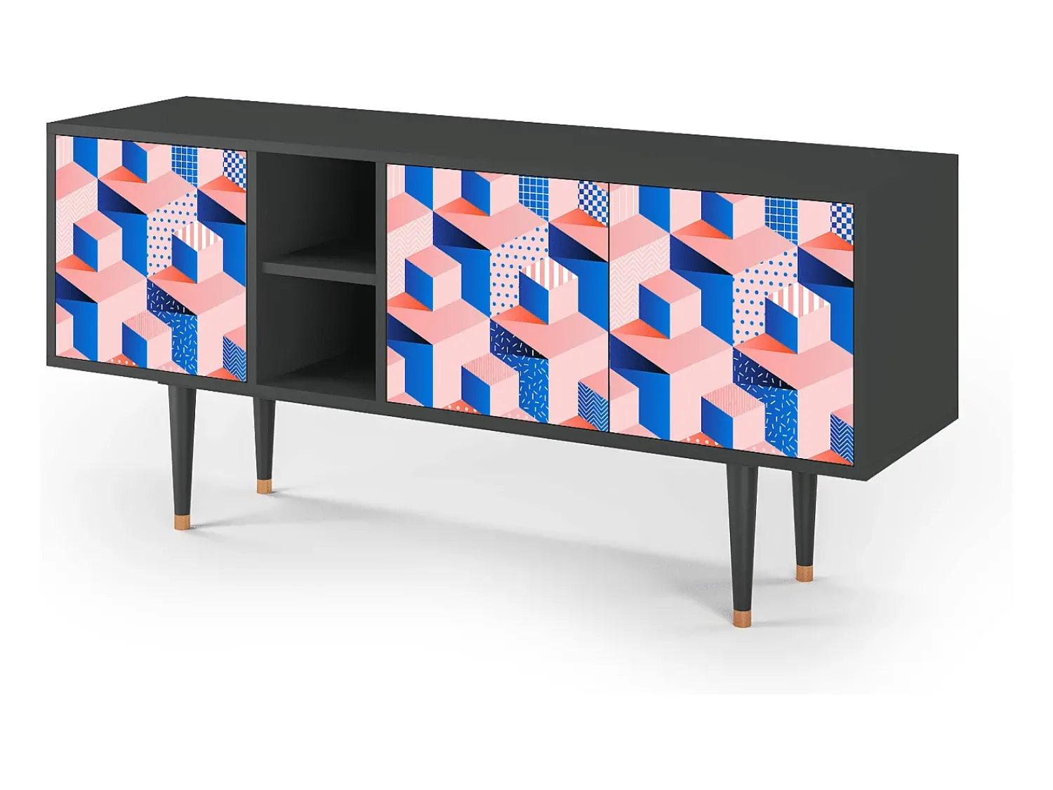 Móvel De Tv| Mueble de TV - 150х69х41 cm - T5 - Pinky Squares, Antracite Cinza antracite