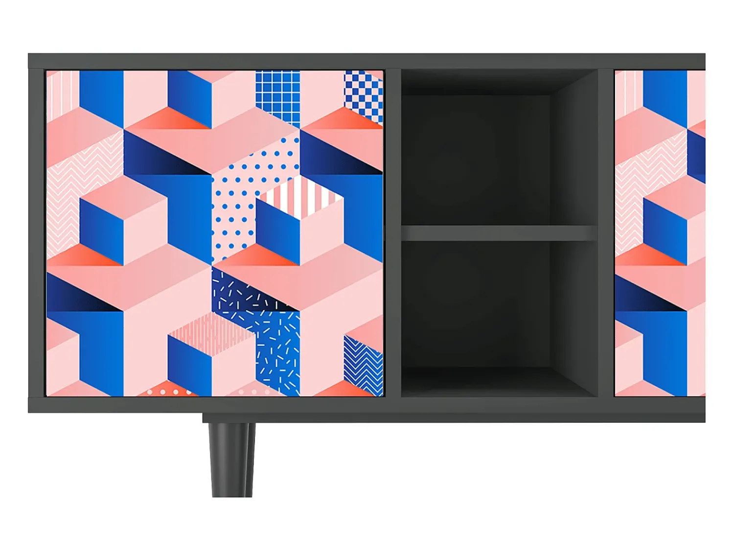 Móvel De Tv| Mueble de TV - 150х69х41 cm - T5 - Pinky Squares, Antracite Cinza antracite