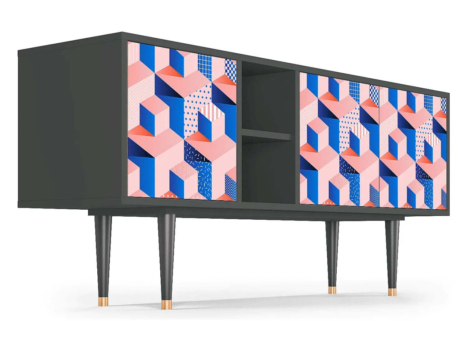 Móvel De Tv| Mueble de TV - 150х69х41 cm - T5 - Pinky Squares, Antracite Cinza antracite