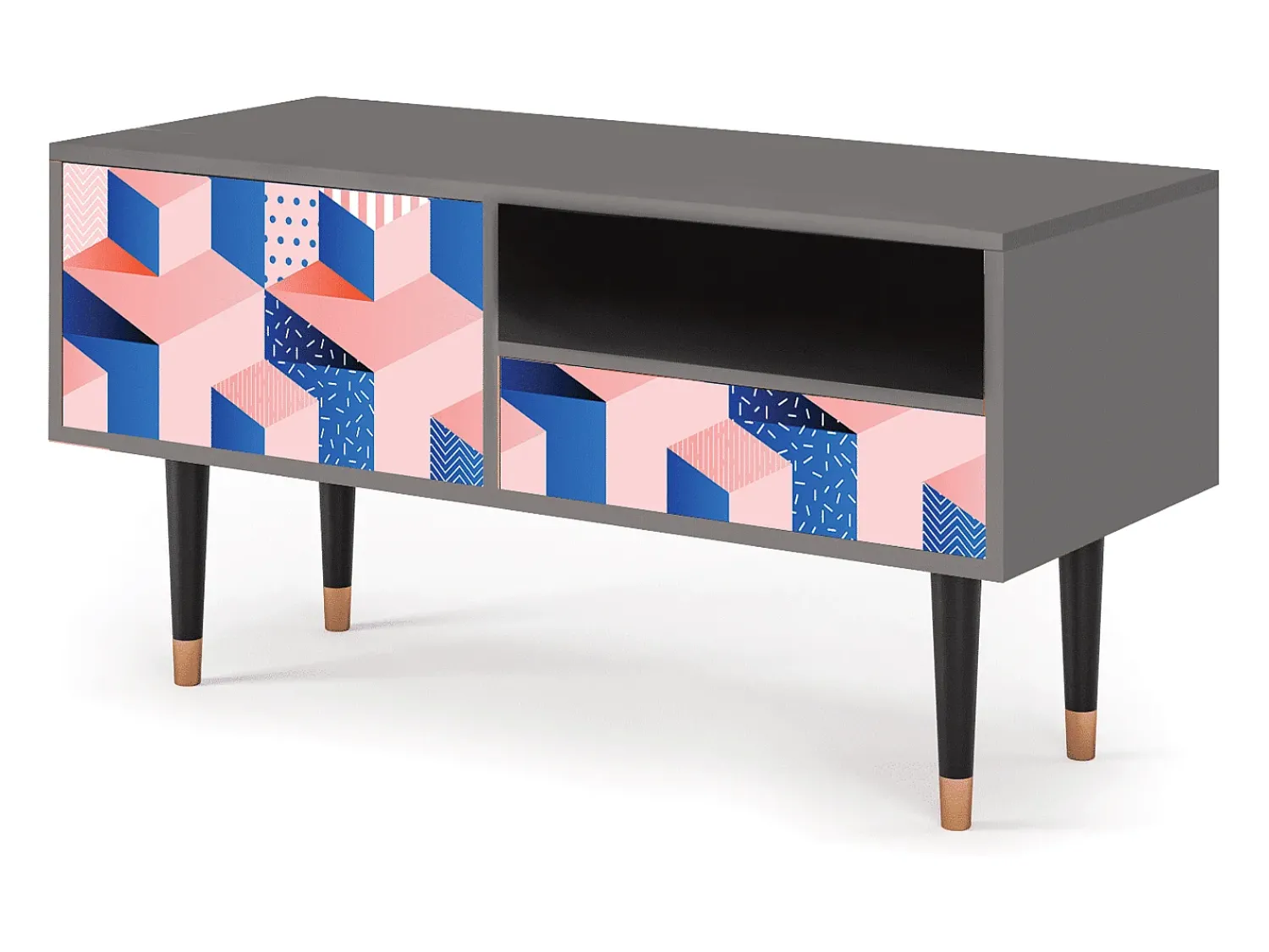 Móvel De Tv| Mueble de TV - 115х59х48 cm - T3 - Pinky Squares, Cinza Cinzento