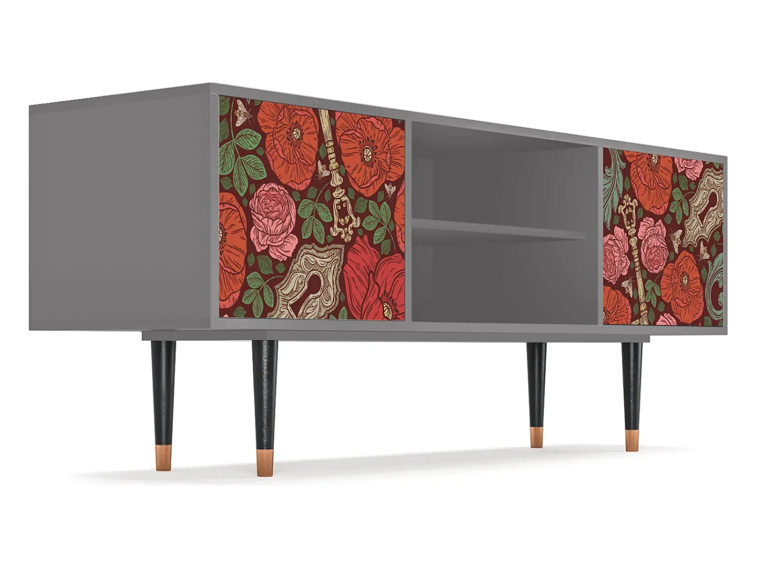 Móvel De Tv* Mueble de TV - 170х69х48 cm - T2 - Poppy Garden, Cinza Cinzento