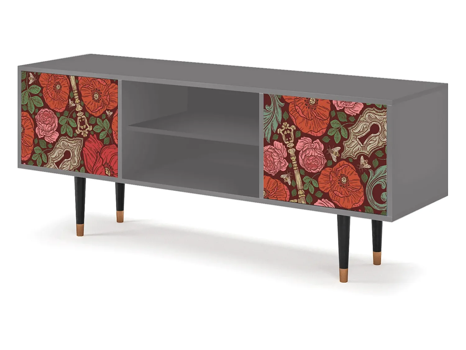 Móvel De Tv* Mueble de TV - 170х69х48 cm - T2 - Poppy Garden, Cinza Cinzento