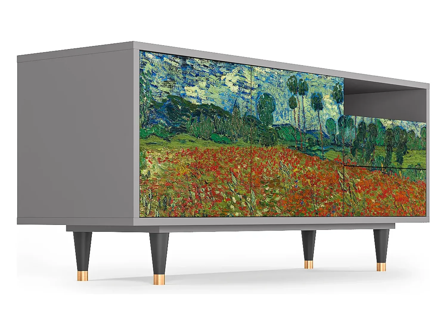 Móvel De Tv| Mueble de TV - 125х56х41 cm - T7 - Poppy field by van Gogh, Cinza Cinzento
