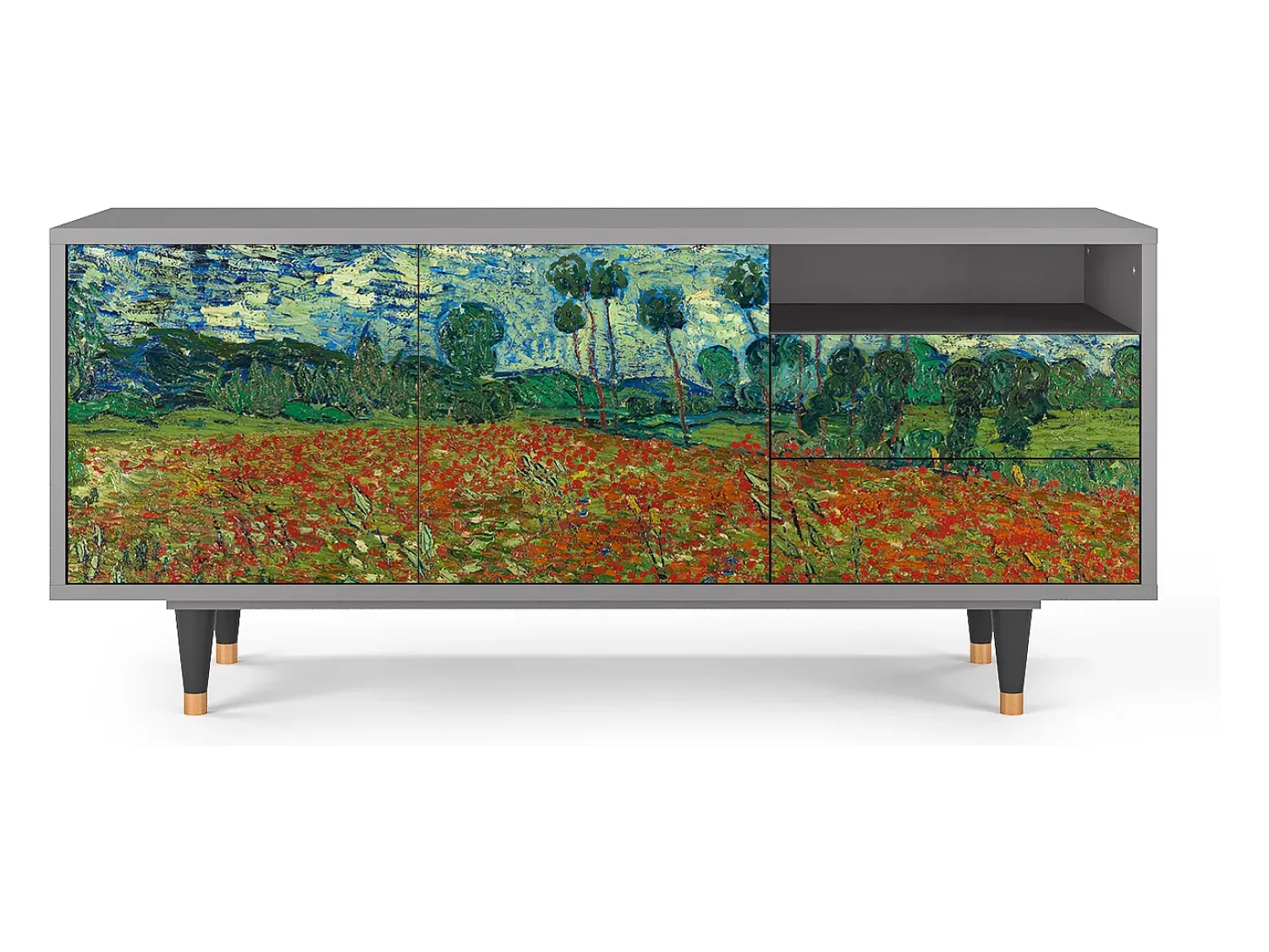 Móvel De Tv| Mueble de TV - 125х56х41 cm - T7 - Poppy field by van Gogh, Cinza Cinzento