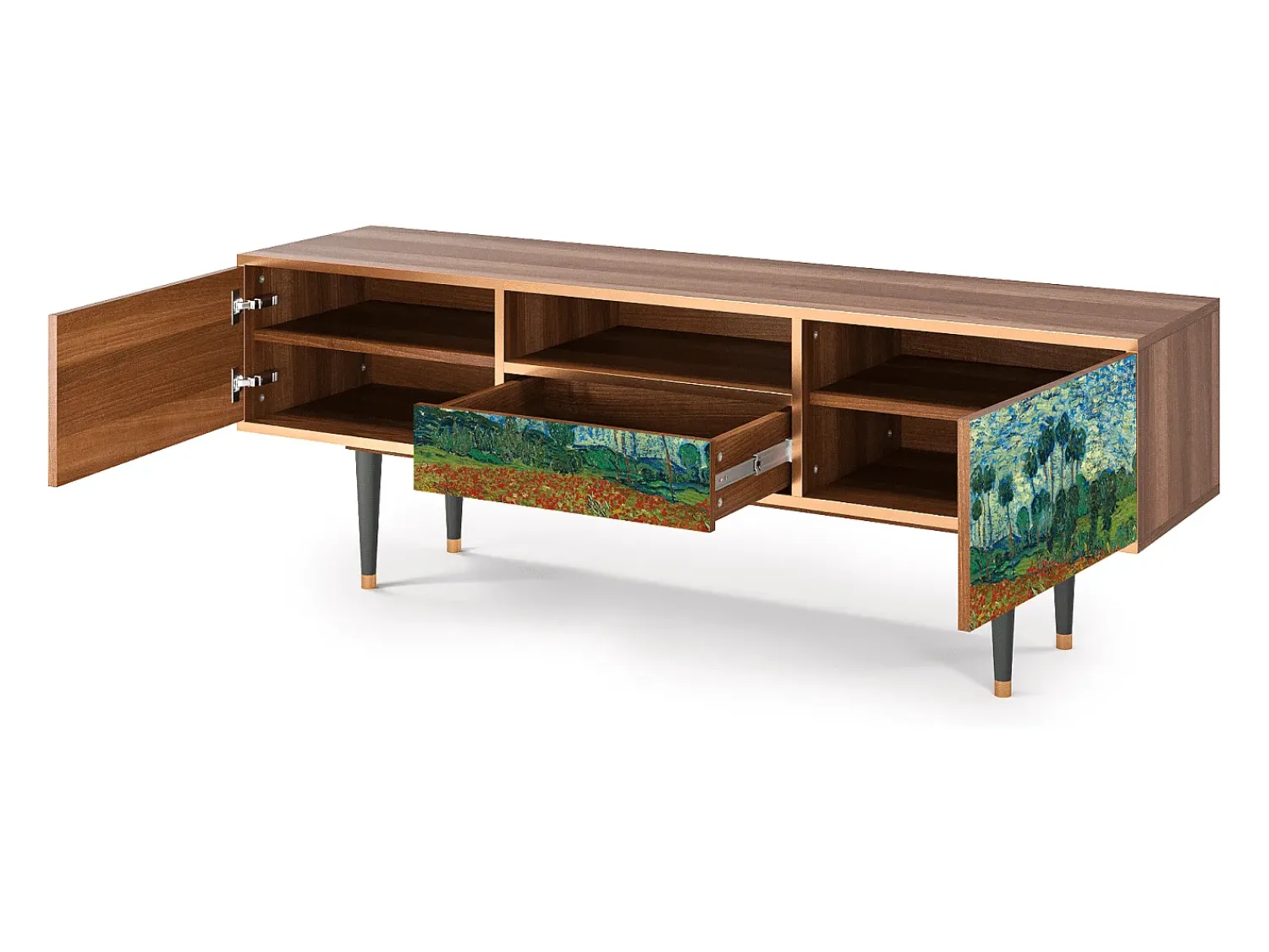 Móvel De Tv* Mueble de TV - 170х59х41 cm - T6 - Poppy field by van Gogh, Nogueira Castanho