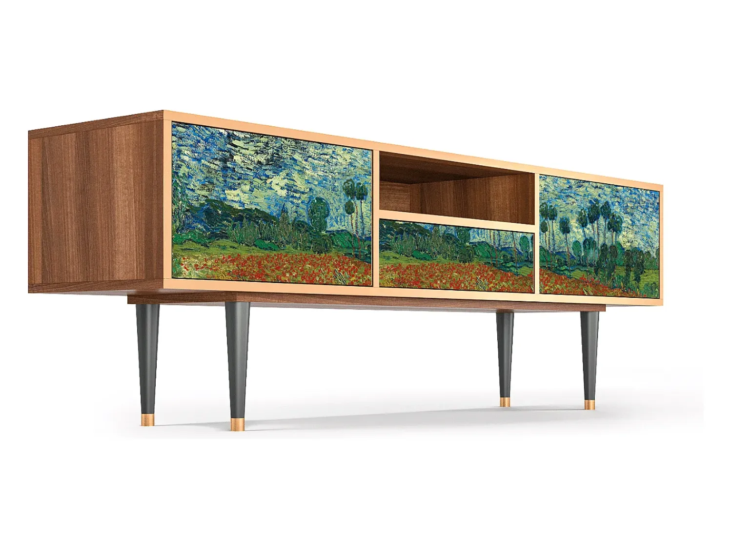 Móvel De Tv* Mueble de TV - 170х59х41 cm - T6 - Poppy field by van Gogh, Nogueira Castanho
