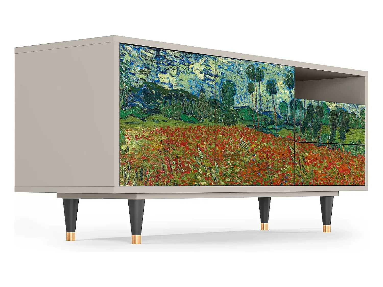 New Mueble de TV - 125х56х41 cm - T7 - Poppy field by van Gogh, Areia Bege