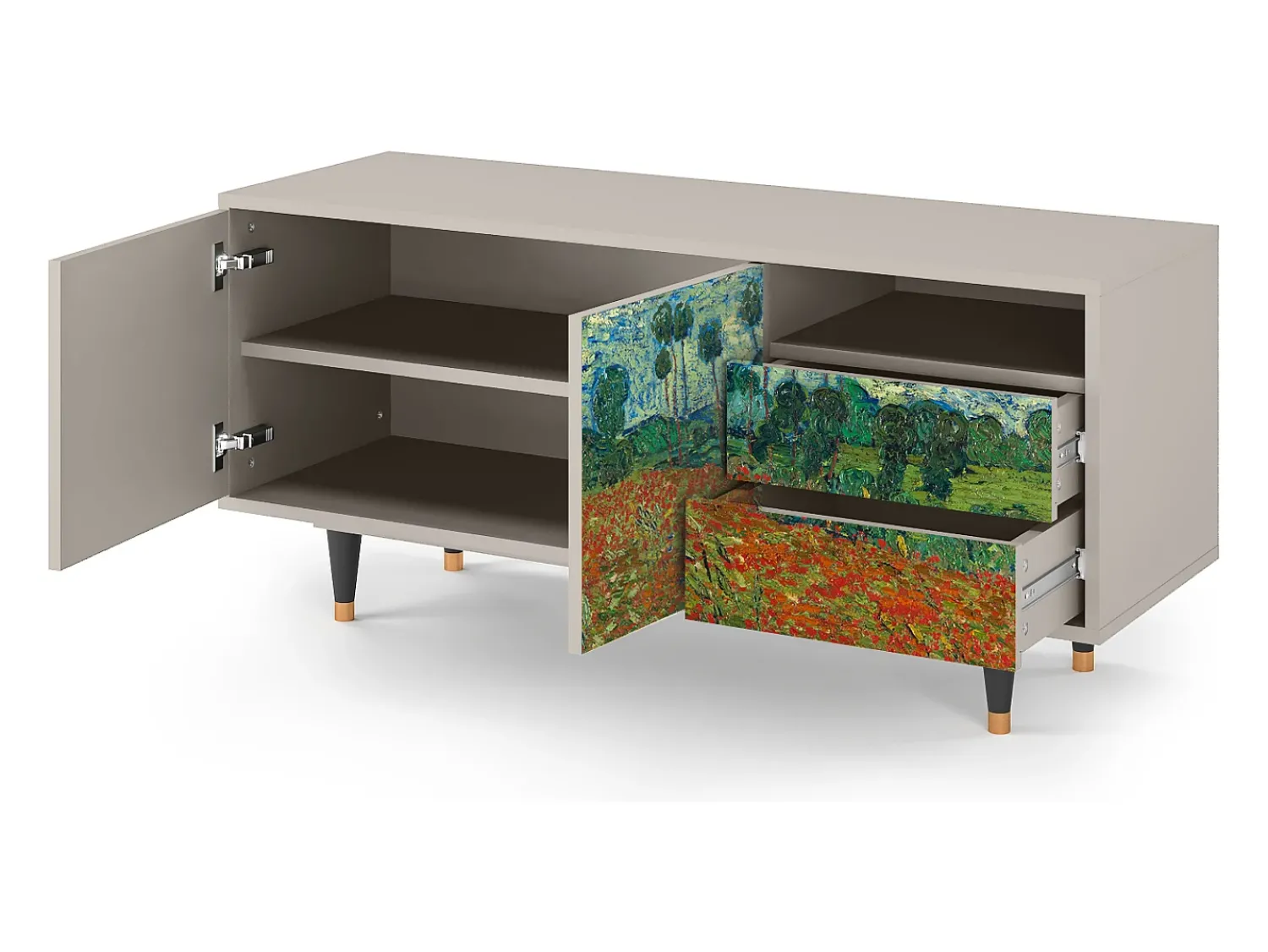 New Mueble de TV - 125х56х41 cm - T7 - Poppy field by van Gogh, Areia Bege