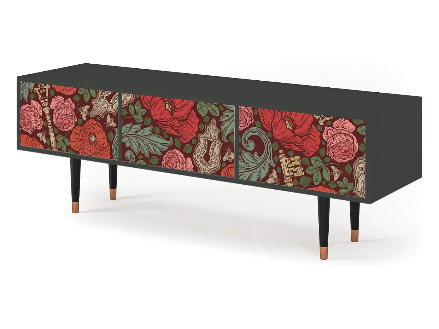Móvel De Tv* Mueble de TV - 170х59х48 cm - T4 - Poppy Garden, Antracite Cinza antracite