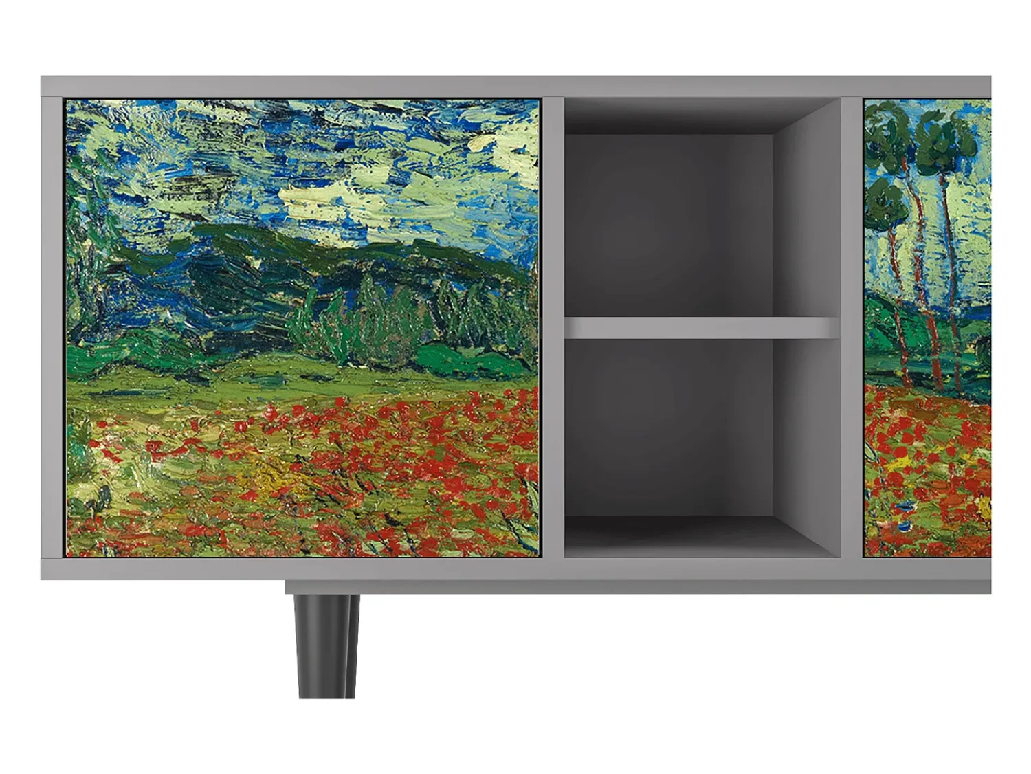 Mueble de TV - 150х69х41 cm - T5 - Poppy field by van Gogh, Cinza^ Móvel De Tv
