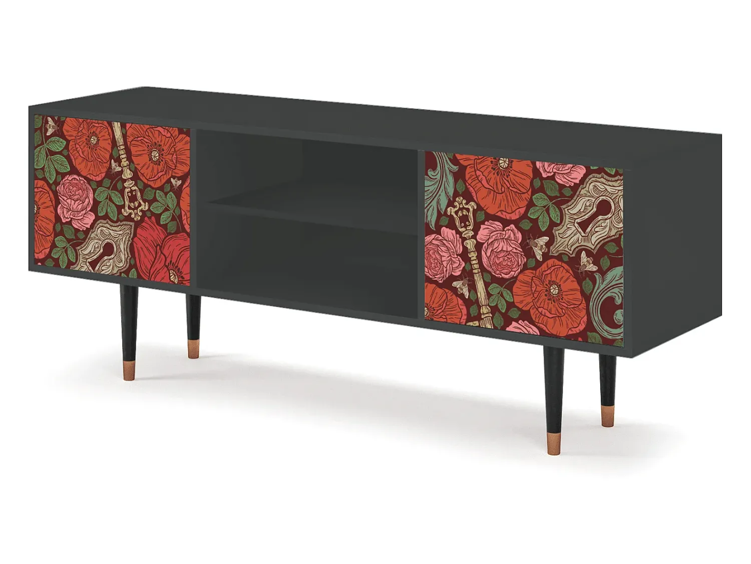 Móvel De Tv* Mueble de TV - 170х69х48 cm - T2 - Poppy Garden, Antracite Cinza antracite
