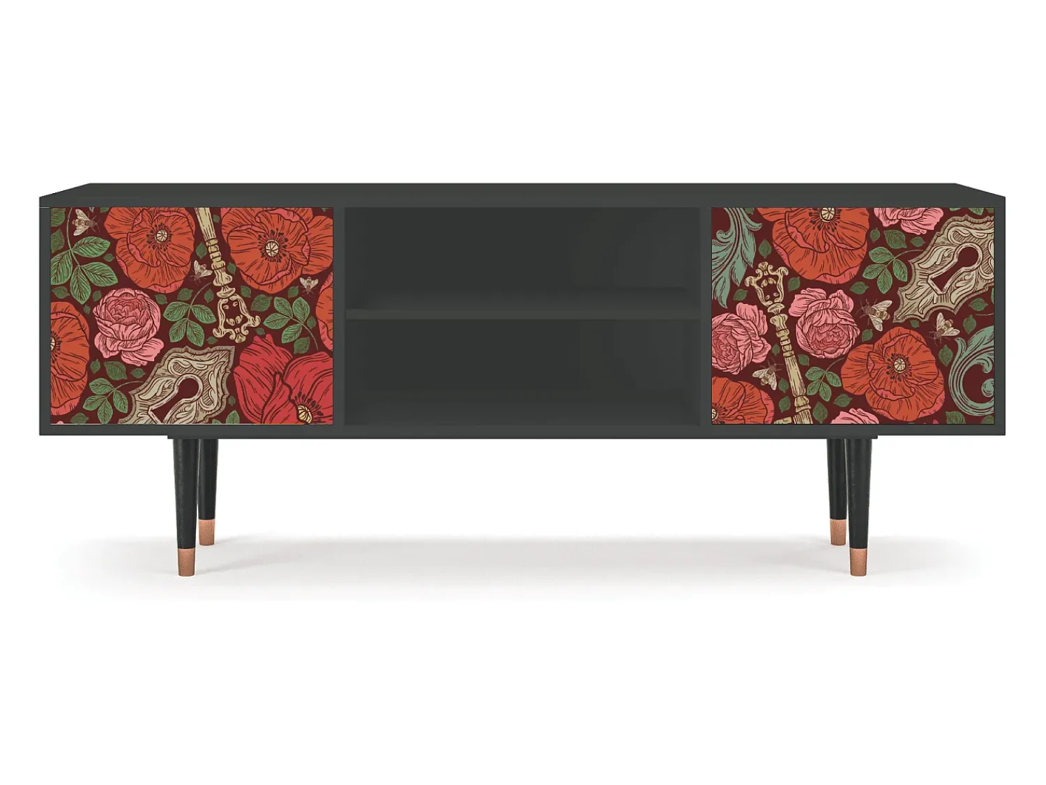 Móvel De Tv* Mueble de TV - 170х69х48 cm - T2 - Poppy Garden, Antracite Cinza antracite