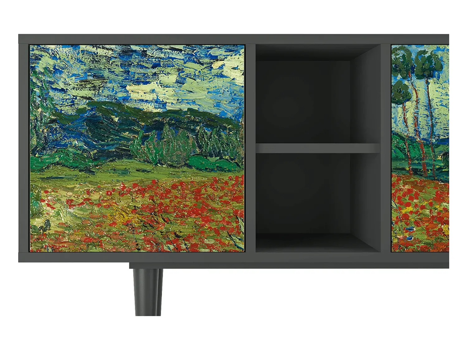 Móvel De Tv| Mueble de TV - 150х69х41 cm - T5 - Poppy field by van Gogh, Antracite Cinza antracite