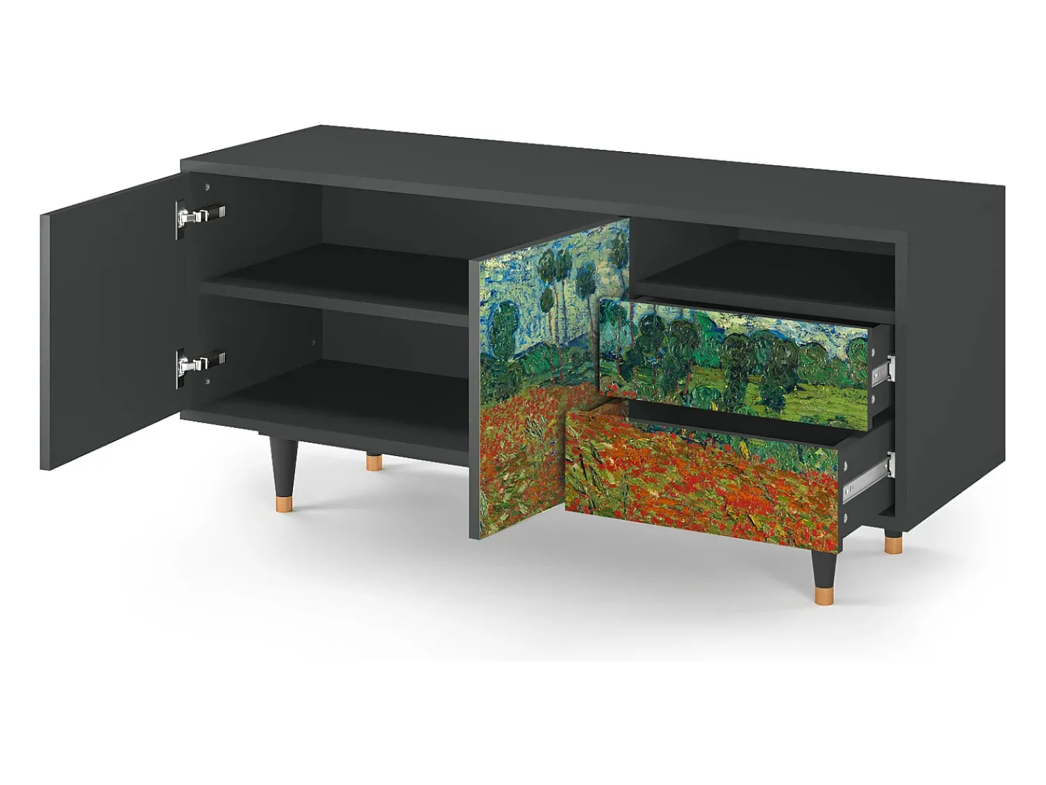 Móvel De Tv| Mueble de TV - 125х56х41 cm - T7 - Poppy field by van Gogh, Antracite Cinza antracite
