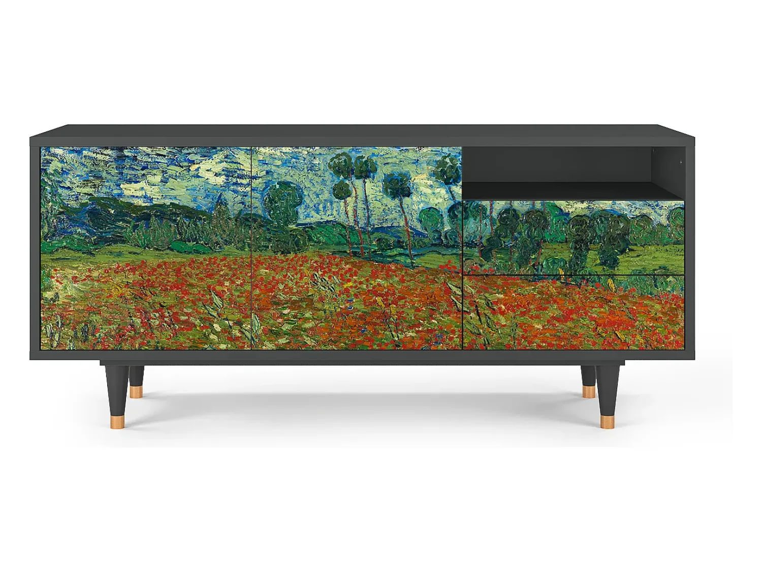Móvel De Tv| Mueble de TV - 125х56х41 cm - T7 - Poppy field by van Gogh, Antracite Cinza antracite