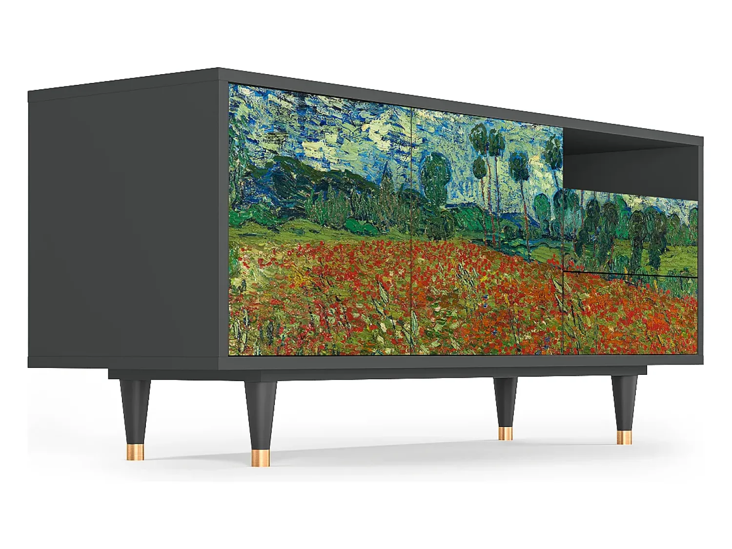 Móvel De Tv| Mueble de TV - 125х56х41 cm - T7 - Poppy field by van Gogh, Antracite Cinza antracite