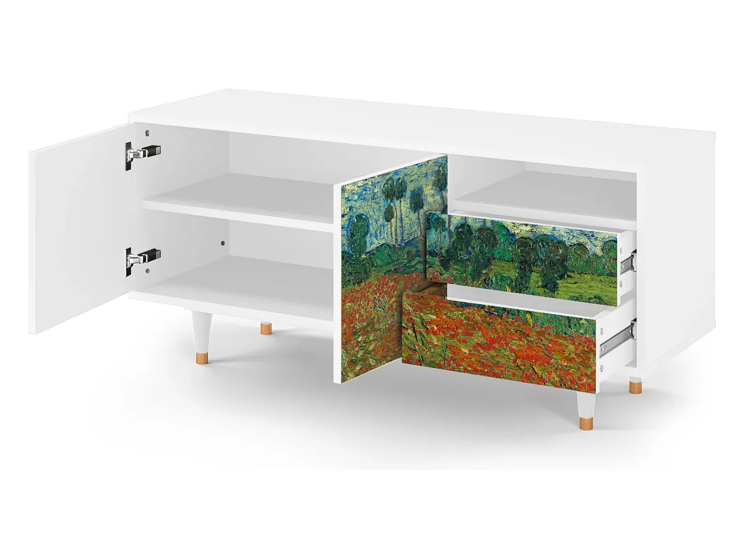 Móvel De Tv* Mueble de TV - 125х56х41 cm - T7 - Poppy field by van Gogh, Branco Bege