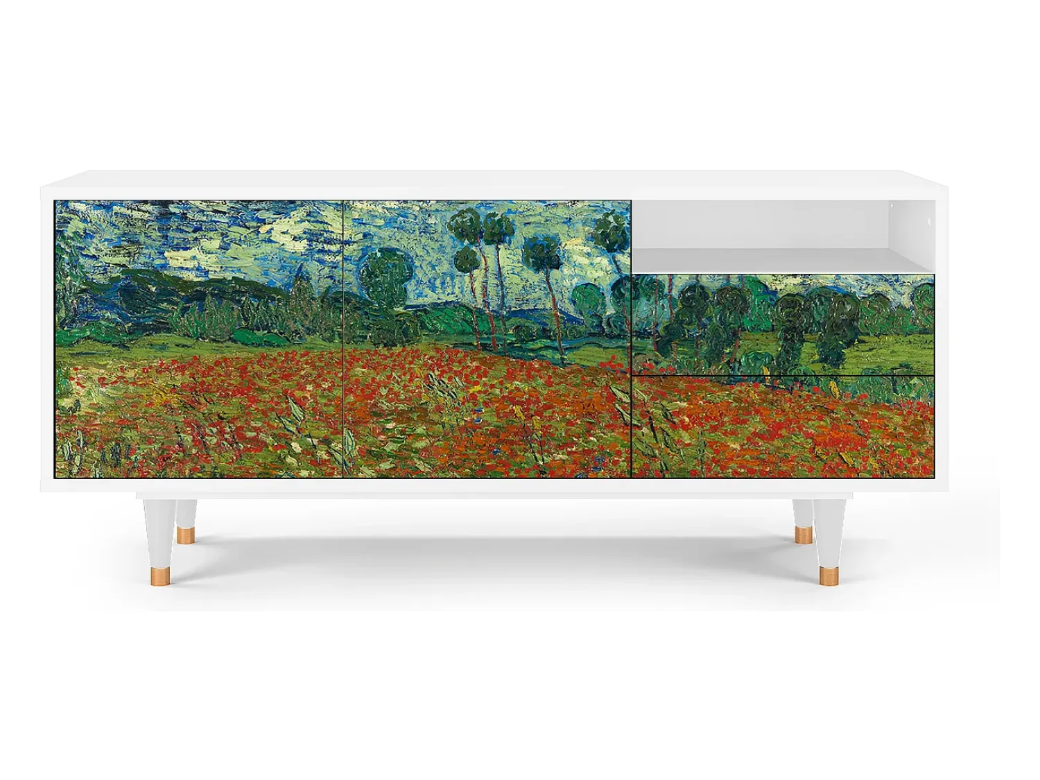 Móvel De Tv* Mueble de TV - 125х56х41 cm - T7 - Poppy field by van Gogh, Branco Bege
