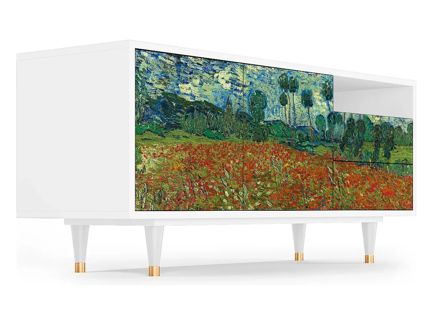 Móvel De Tv* Mueble de TV - 125х56х41 cm - T7 - Poppy field by van Gogh, Branco Bege