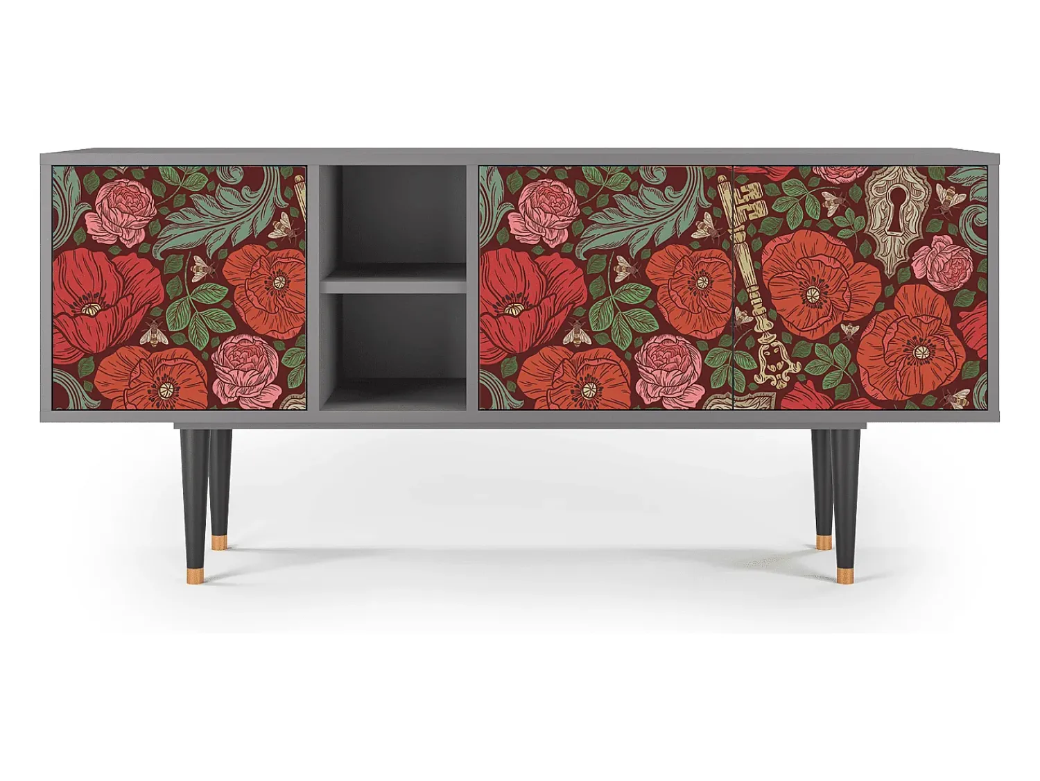 Móvel De Tv| Mueble de TV - 150х69х41 cm - T5 - Poppy Garden, Cinza Cinzento