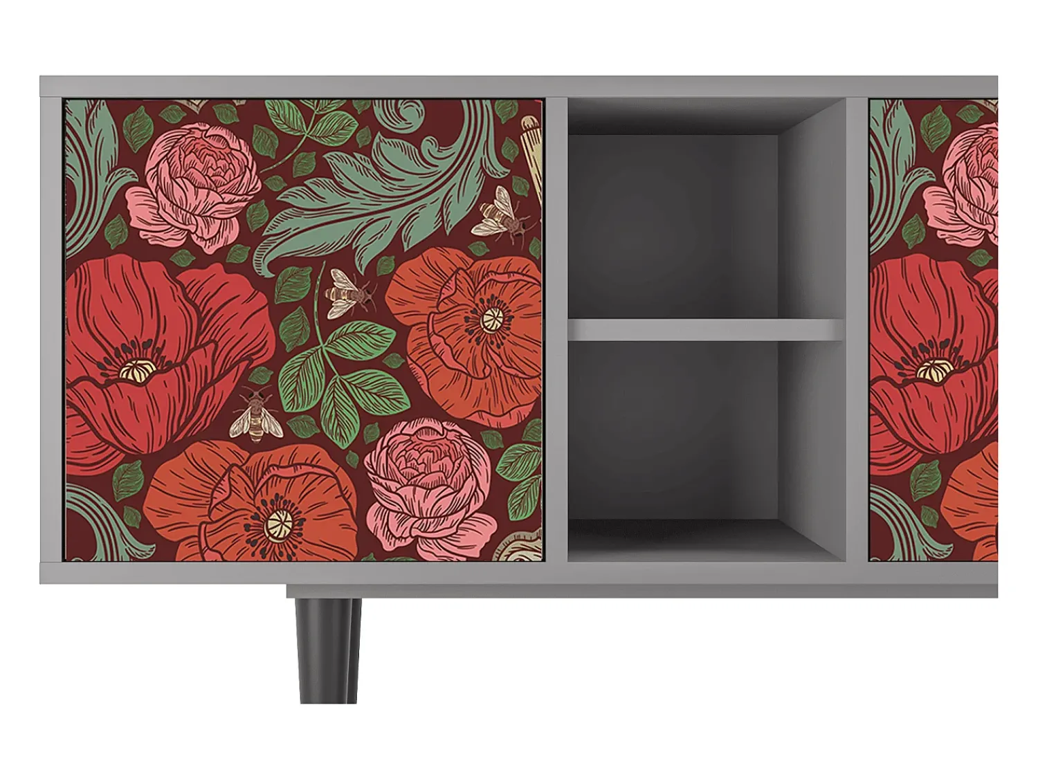 Móvel De Tv| Mueble de TV - 150х69х41 cm - T5 - Poppy Garden, Cinza Cinzento