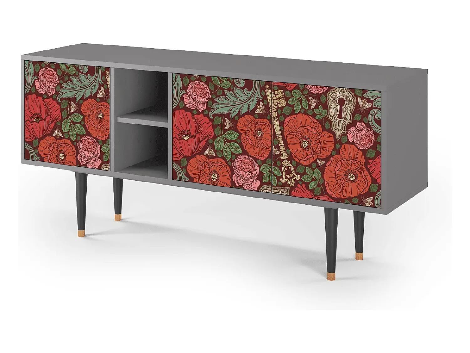 Móvel De Tv| Mueble de TV - 150х69х41 cm - T5 - Poppy Garden, Cinza Cinzento