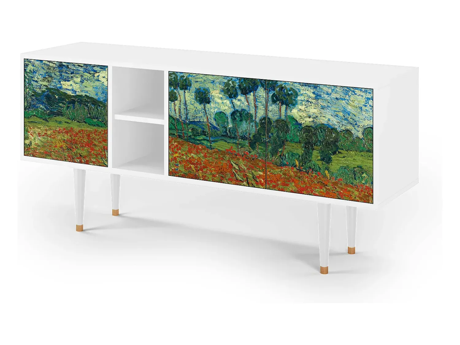 Móvel De Tv* Mueble de TV - 150х69х41 cm - T5 - Poppy field by van Gogh, Branco Bege