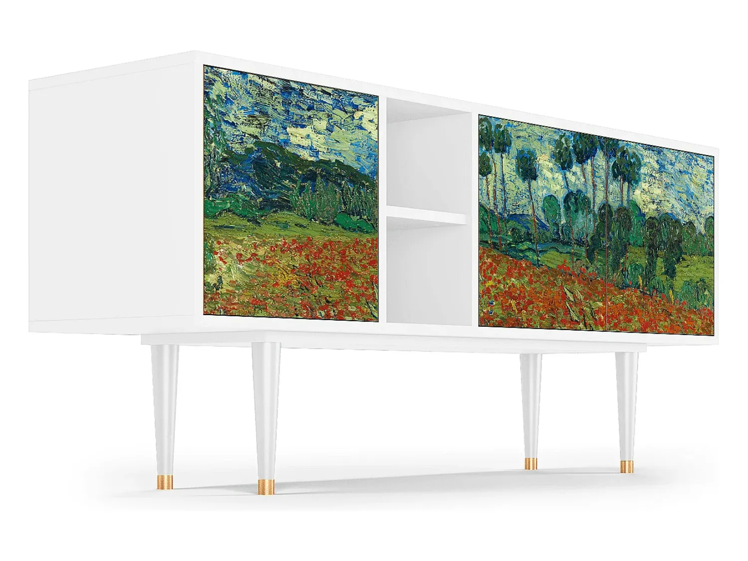 Móvel De Tv* Mueble de TV - 150х69х41 cm - T5 - Poppy field by van Gogh, Branco Bege