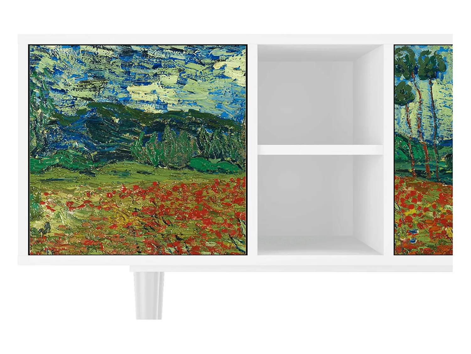 Móvel De Tv* Mueble de TV - 150х69х41 cm - T5 - Poppy field by van Gogh, Branco Bege