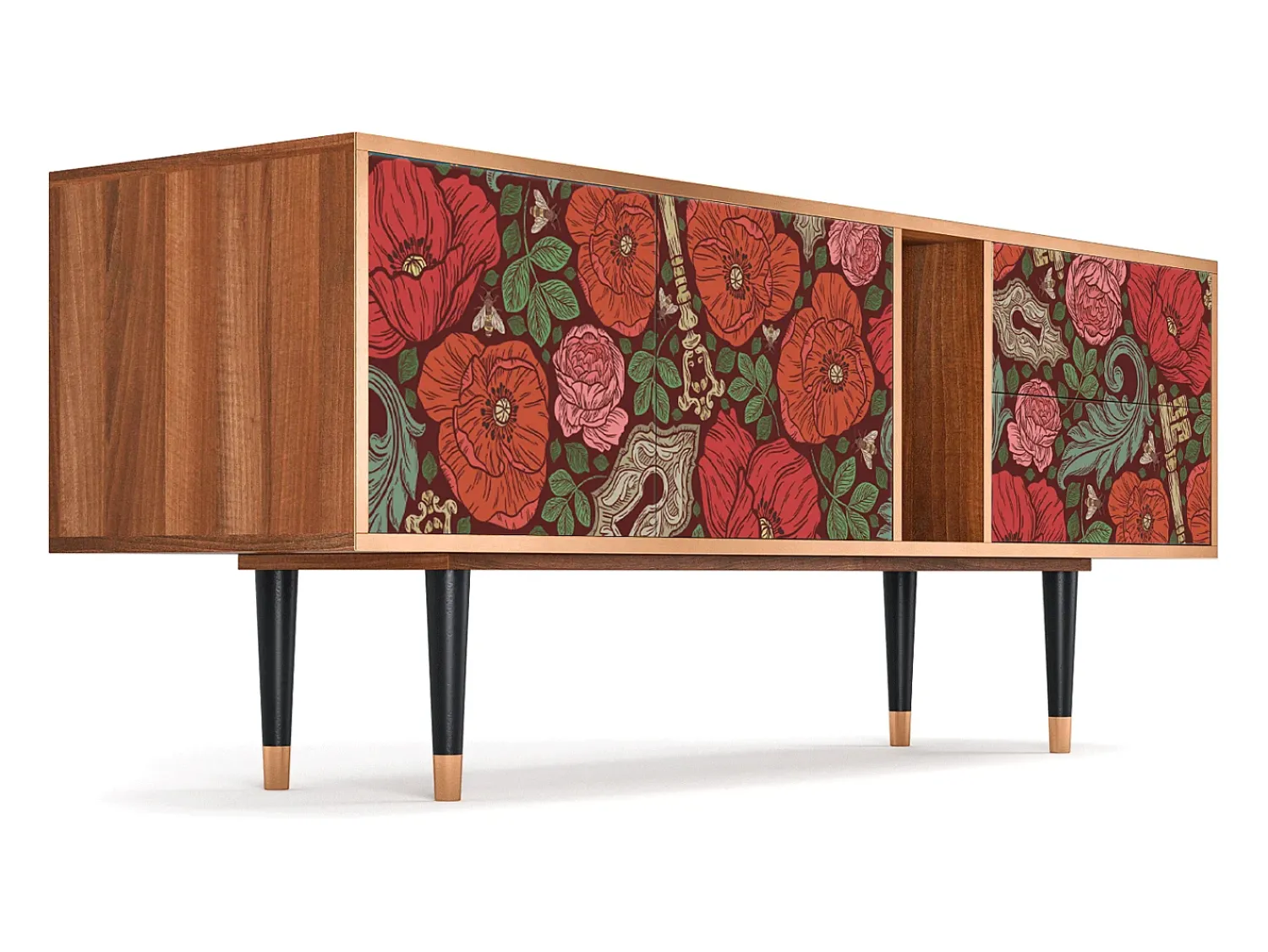 Móvel De Tv* Mueble de TV - 170х69х48 cm - T1 - Poppy Garden, Nogueira Castanho