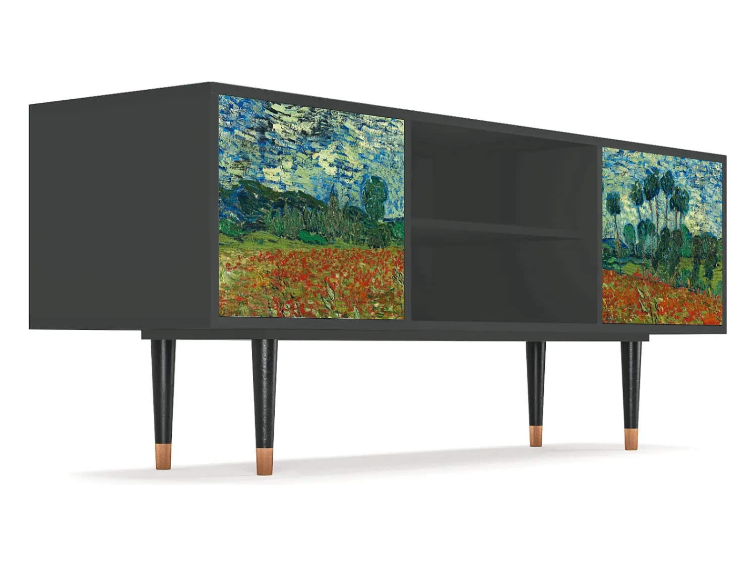 Clearance Mueble de TV - 170х69х48 cm - T2 - Poppy field by van Gogh, Antracite Cinza antracite