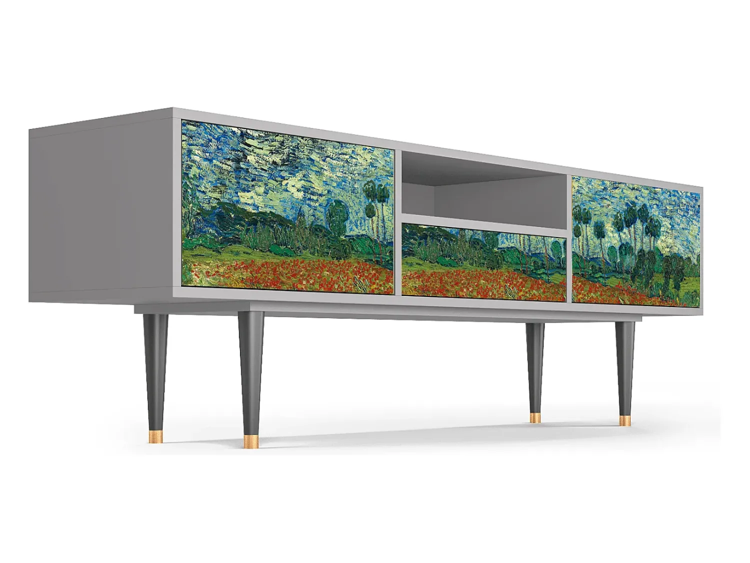 Móvel De Tv| Mueble de TV - 170х59х41 cm - T6 - Poppy field by van Gogh, Cinza Cinzento