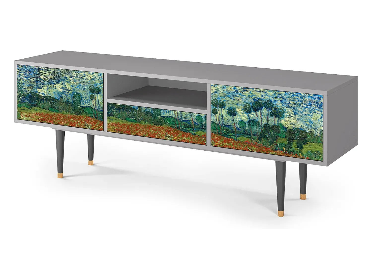 Móvel De Tv| Mueble de TV - 170х59х41 cm - T6 - Poppy field by van Gogh, Cinza Cinzento