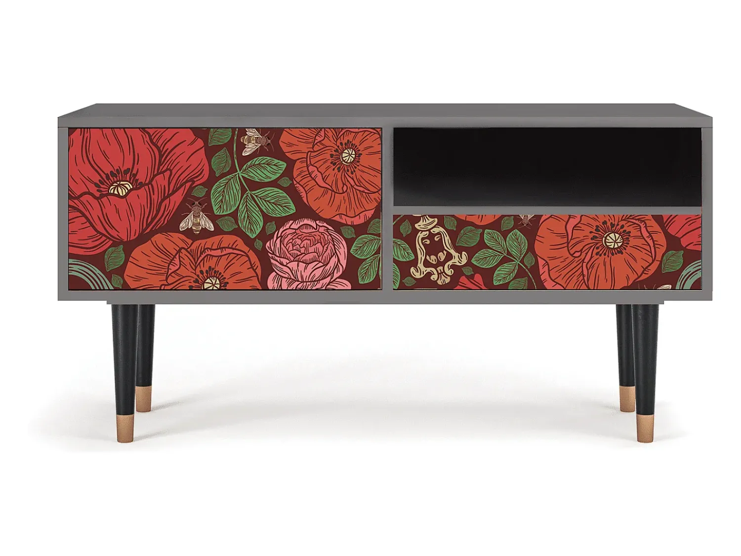 Móvel De Tv* Mueble de TV - 115х59х48 cm - T3 - Poppy Garden, Cinza Cinzento
