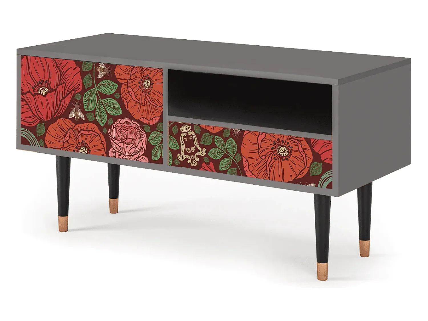 Móvel De Tv* Mueble de TV - 115х59х48 cm - T3 - Poppy Garden, Cinza Cinzento