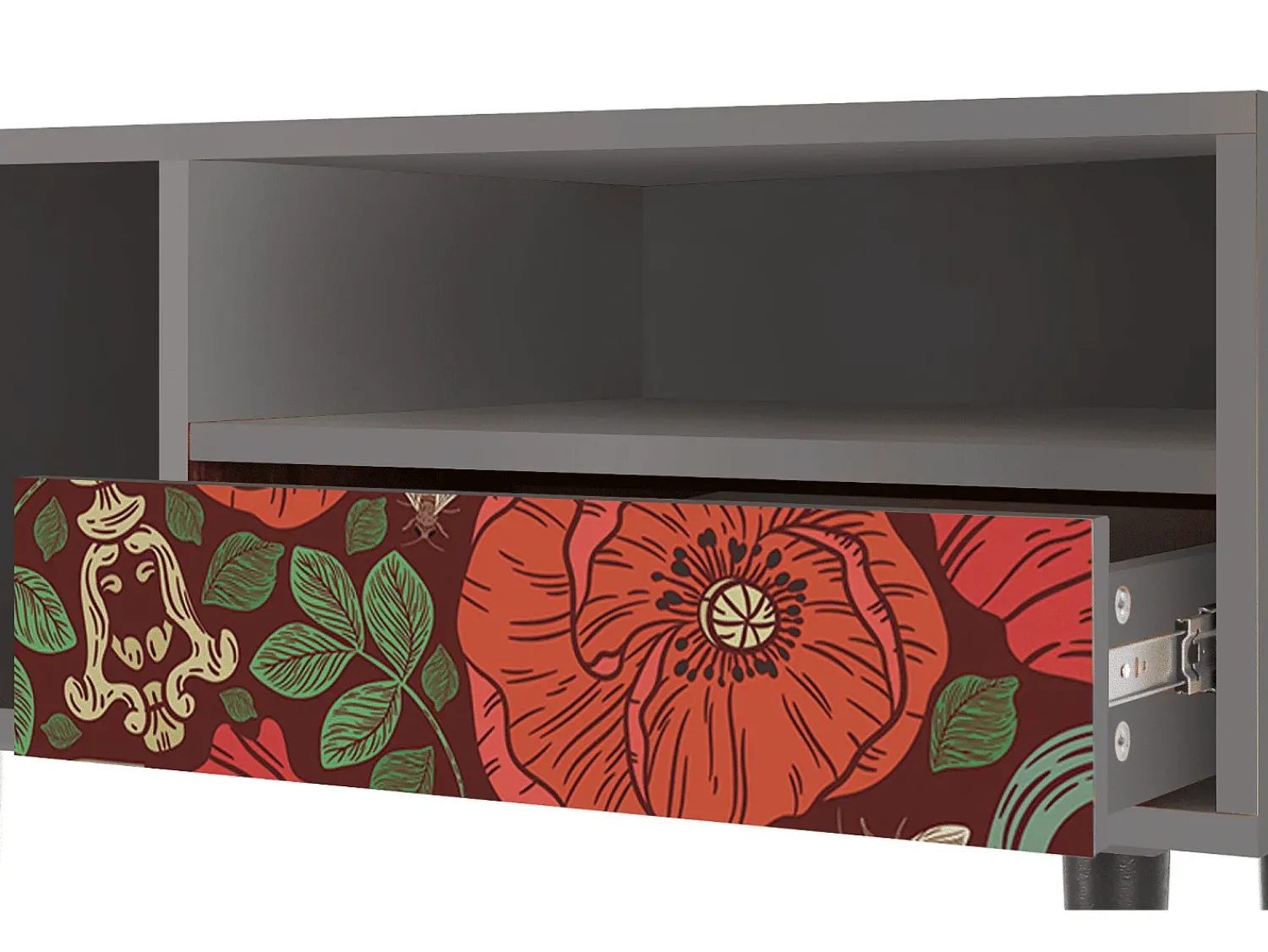 Móvel De Tv* Mueble de TV - 115х59х48 cm - T3 - Poppy Garden, Cinza Cinzento