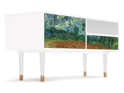 New Mueble de TV - 115х59х48 cm - T3 - Poppy field by van Gogh, Branco Bege