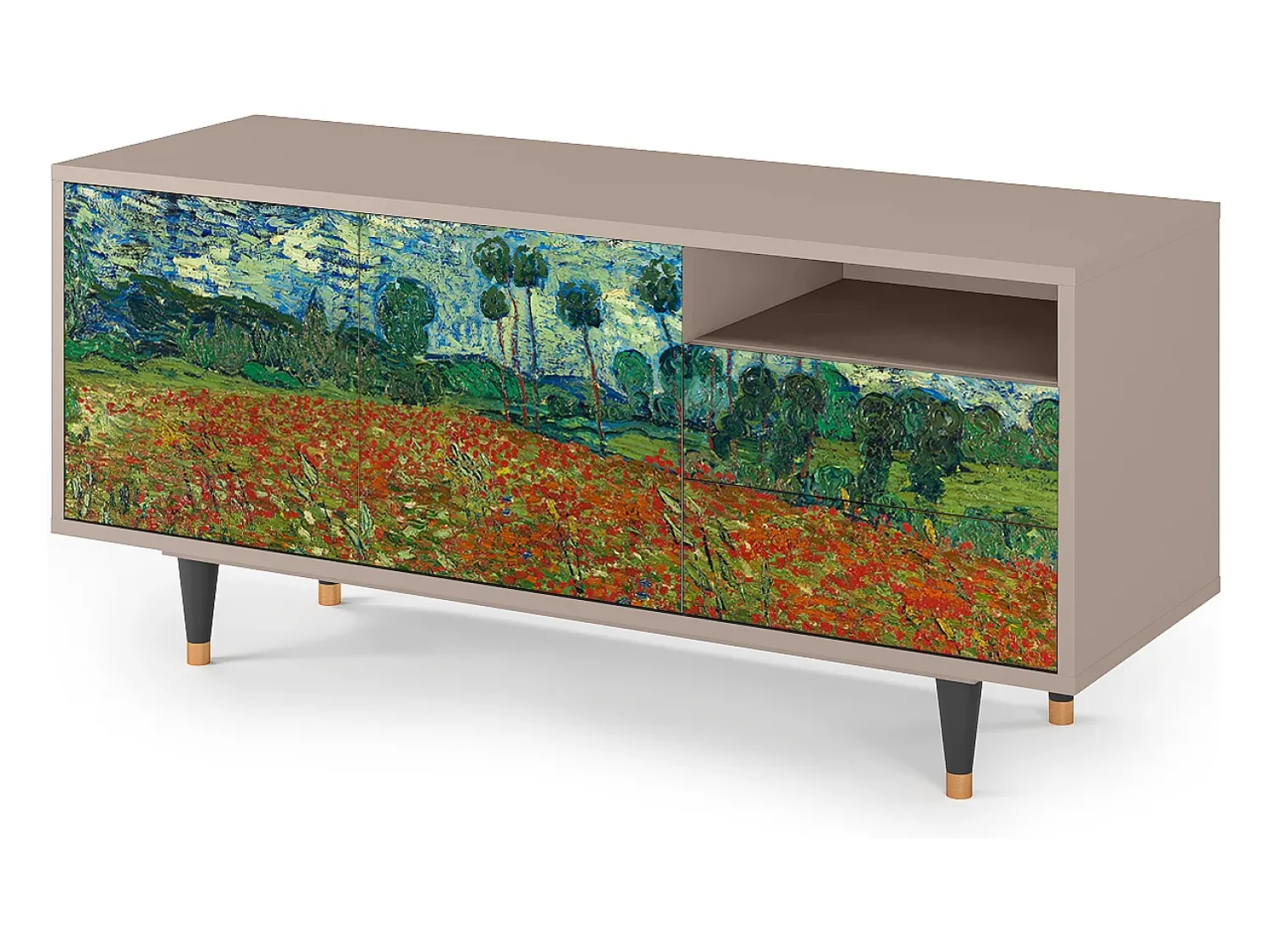 Mueble de TV - 125х56х41 cm - T7 - Poppy field by van Gogh, Latte^ Móvel De Tv