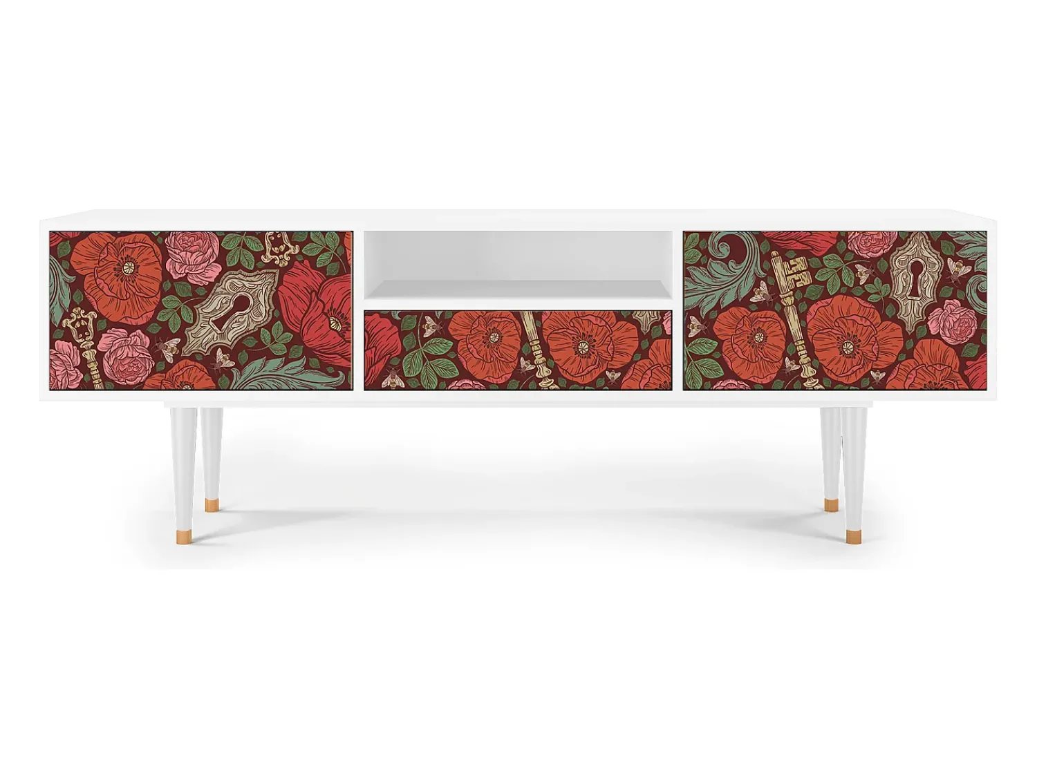 Mueble de TV - 170х59х41 cm - T6 - Poppy Garden, Branco^ Móvel De Tv