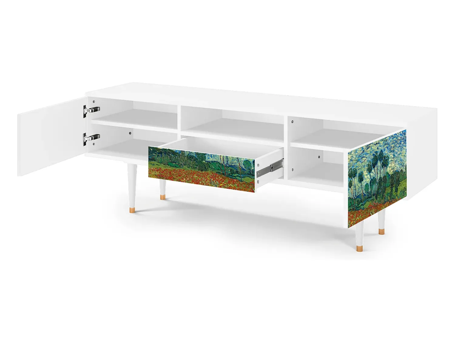 Móvel De Tv| Mueble de TV - 170х59х41 cm - T6 - Poppy field by van Gogh, Branco Bege